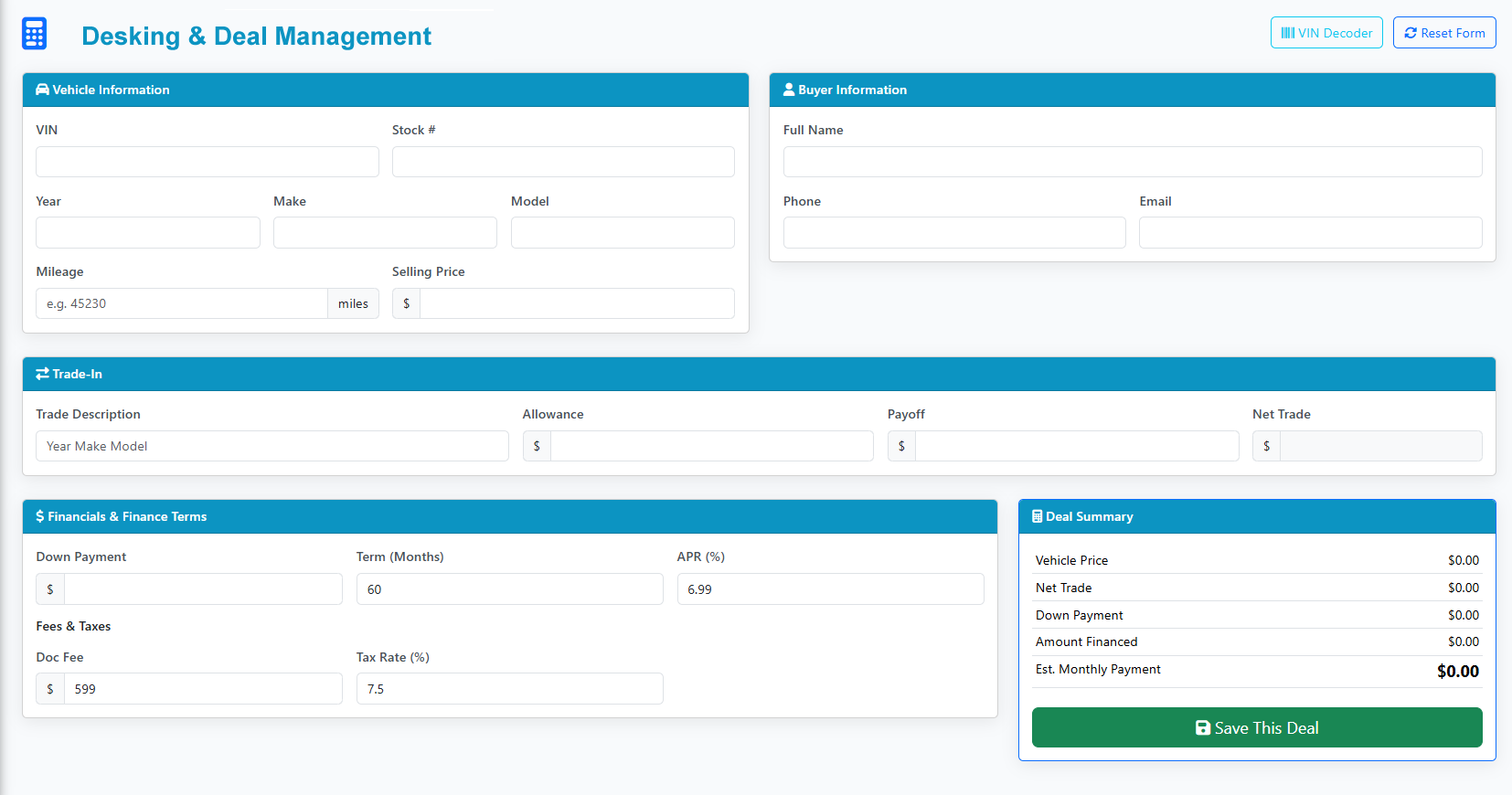 EZFourSquare New Retail Deal Worksheet